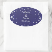Personalisierte Silver Stars Blue Rette Datums-Auf Ovaler Aufkleber (Tasche)