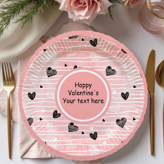 Personalisierte Skizzen-Herzen Valentinstag-Tischd Pappteller