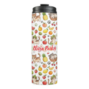Personalisierte skurrile Katzen & Sommerfrüchte Thermosbecher