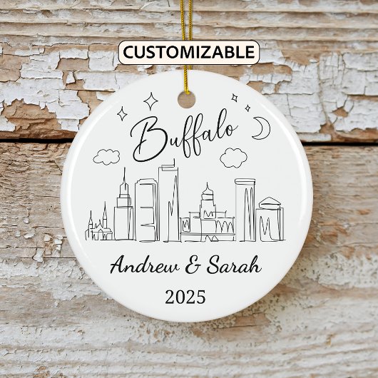 Personalisierte Skyline Buffalo Ornament, New York Keramik Ornament
