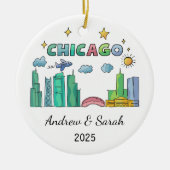 Personalisierte Skyline Chicago Ornament, Illinois Keramik Ornament (Vorne)