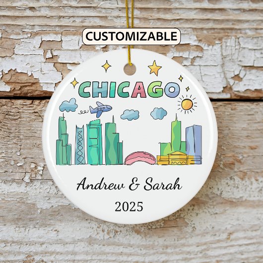 Personalisierte Skyline Chicago Ornament, Illinois Keramik Ornament