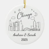 Personalisierte Skyline Chicago Ornament, Illinois Keramik Ornament (Vorne)