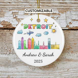 Personalisierte Skyline Detroit Ornament, Michigan Keramik Ornament