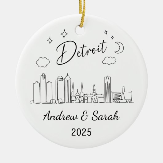 Personalisierte Skyline Detroit Ornament, Michigan Keramik Ornament (Vorne)