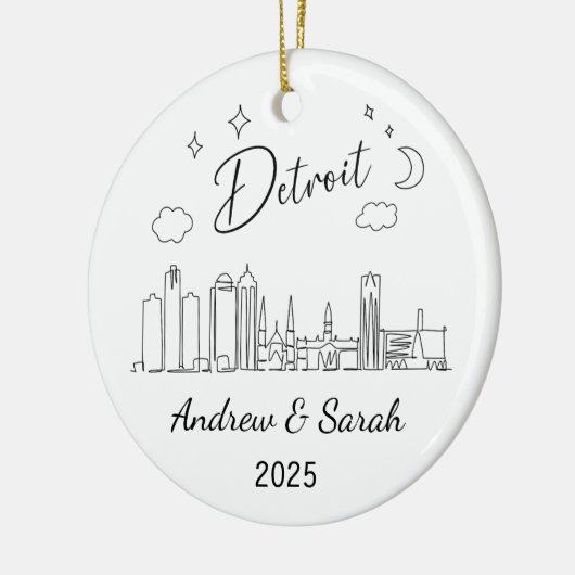 Personalisierte Skyline Detroit Ornament, Michigan Keramik Ornament (Links)