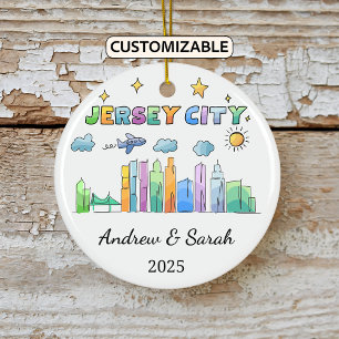 Personalisierte Skyline Jersey City, New Jersey Keramik Ornament