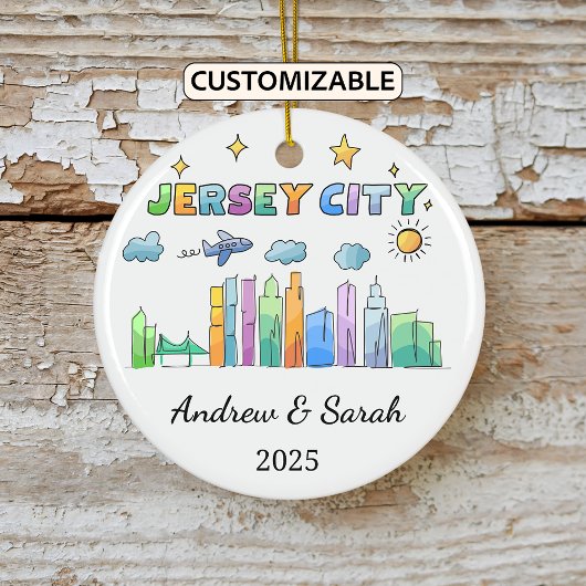 Personalisierte Skyline Jersey City, New Jersey Keramik Ornament