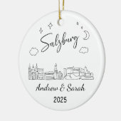 Personalisierte Skyline Salzburg Ornament, Österre Keramik Ornament (Links)