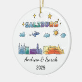 Personalisierte Skyline Salzburg Ornament, Österre Keramik Ornament (Links)