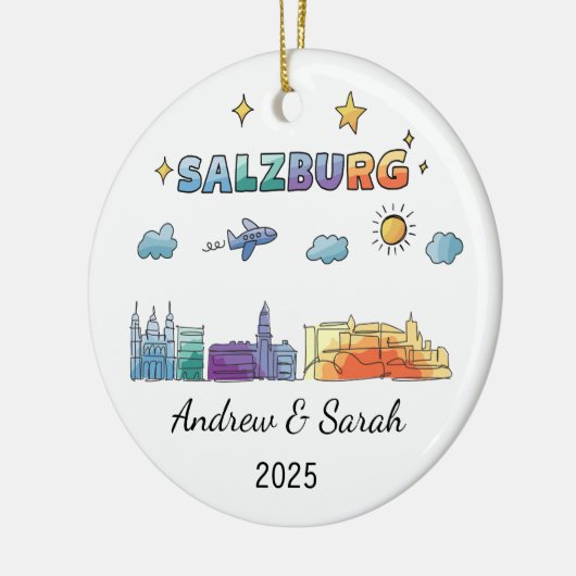 Personalisierte Skyline Salzburg Ornament, Österre Keramik Ornament (Links)