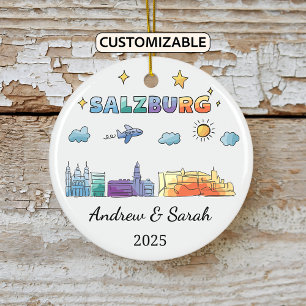 Personalisierte Skyline Salzburg Ornament, Österre Keramik Ornament