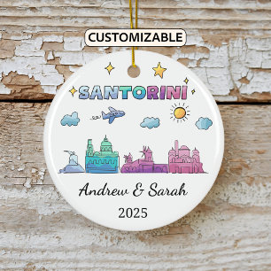 Personalisierte Skyline Santorini Ornament, Griech Keramik Ornament