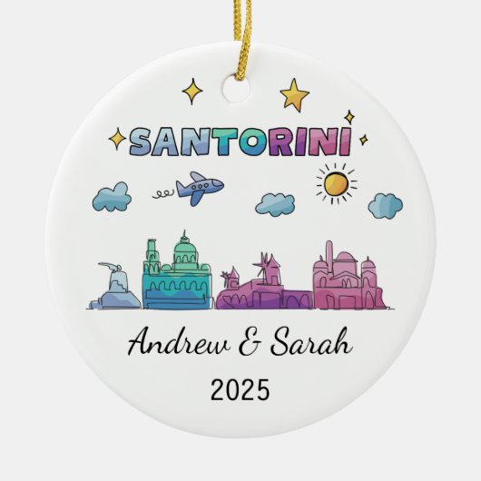 Personalisierte Skyline Santorini Ornament, Griech Keramik Ornament (Vorne)
