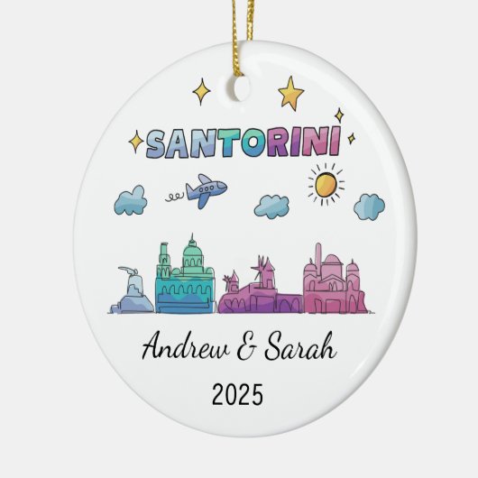 Personalisierte Skyline Santorini Ornament, Griech Keramik Ornament (Links)