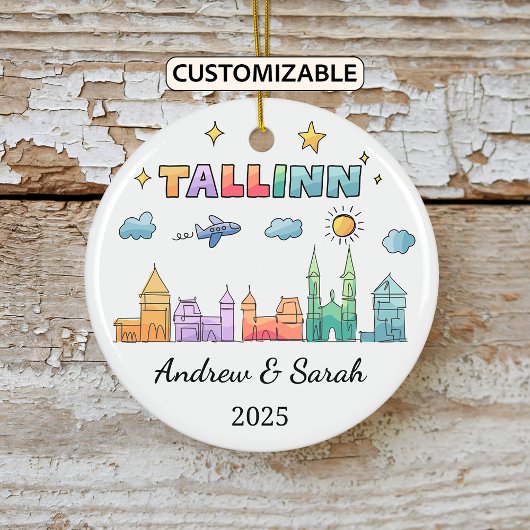 Personalisierte Skyline Tallinn Ornament, Estland Keramik Ornament