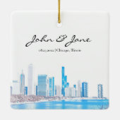 Personalisierte Skyline von Chicago im Winter Keramikornament (Rückseite)