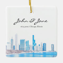 Personalisierte Skyline von Chicago im Winter Keramikornament