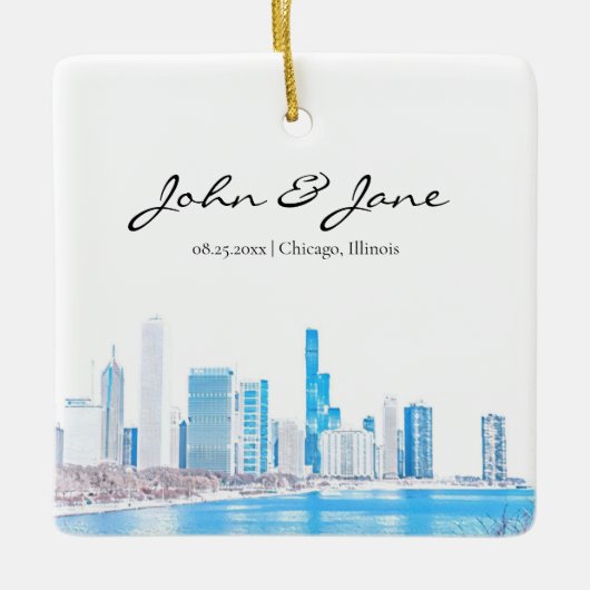 Personalisierte Skyline von Chicago im Winter Keramikornament (Vorderseite)