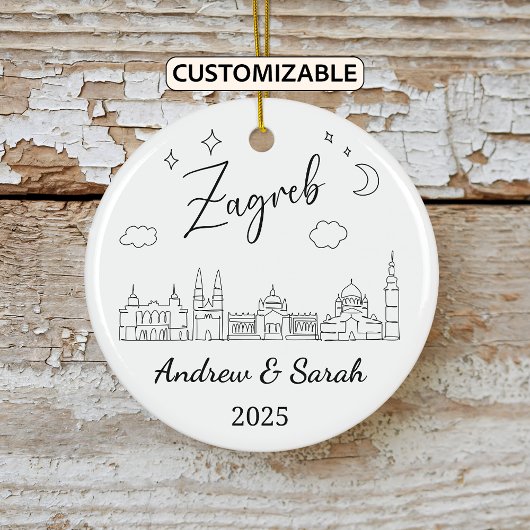 Personalisierte Skyline Zagreb Ornament, Kroatien Keramik Ornament