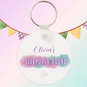 Personalisierte "Sleepover Squad"   hübsche Pastel Schlüsselanhänger