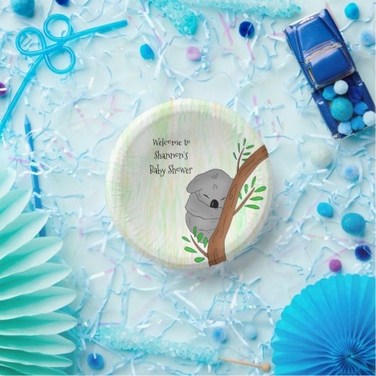 Personalisierte Sleepy Koala Bear Themed Baby Dusc Pappteller (Party)
