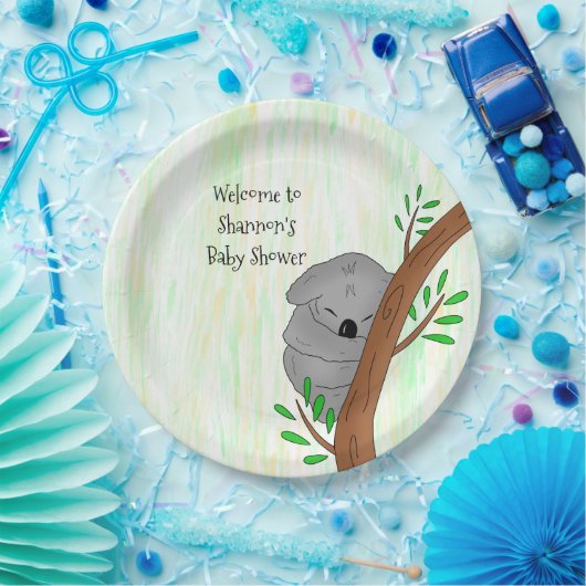 Personalisierte Sleepy Koala Bear Themed Baby Dusc Pappteller (Party)