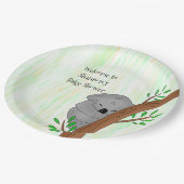 Personalisierte Sleepy Koala Bear Themed Baby Dusc Pappteller (Schrägansicht)