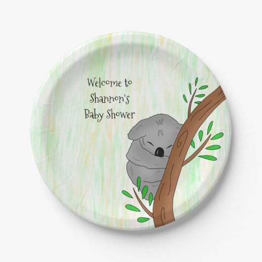 Personalisierte Sleepy Koala Bear Themed Baby Dusc Pappteller (Vorderseite)