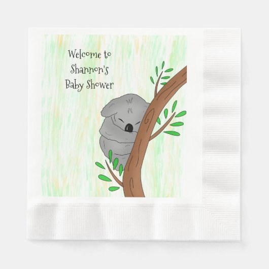Personalisierte Sleepy Koala Bear Themed Baby Dusc Serviette (Vorderseite)