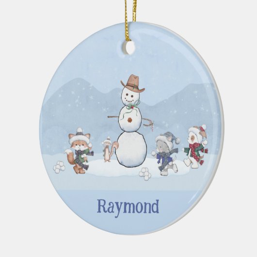Personalisierte Snowball-Kämpfe Custom Snowman Ani Keramik Ornament (Links)