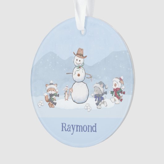 Personalisierte Snowball-Kämpfe Custom Snowman Ani Ornament (Vorderseite)