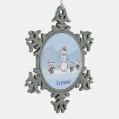 Personalisierte Snowball-Kämpfe Custom Snowman Ani Schneeflocken Zinn-Ornament (Links)