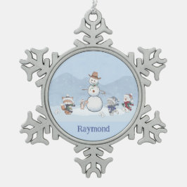 Personalisierte Snowball-Kämpfe Custom Snowman Ani Schneeflocken Zinn-Ornament