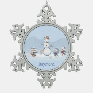 Personalisierte Snowball-Kämpfe Custom Snowman Ani Schneeflocken Zinn-Ornament
