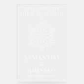 Personalisierte Snowflake-Hochzeit Willkommen Matt Acrylschild (Vorderseite)