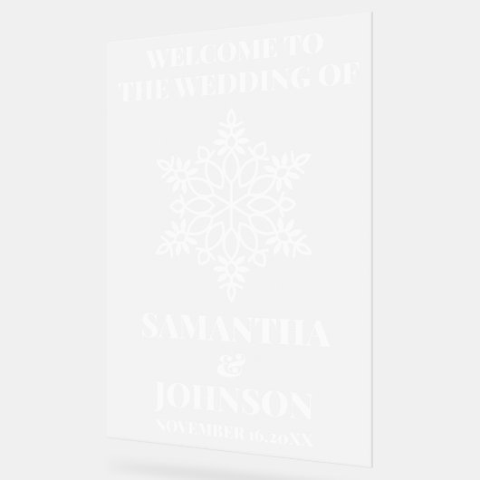 Personalisierte Snowflake-Hochzeit Willkommen Matt Acrylschild (Winkel)