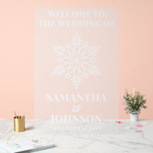 Personalisierte Snowflake-Hochzeit Willkommen Matt Acrylschild (Hochzeit)