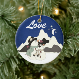 Personalisierte Snowman Couple Mountain LIEBE Keramik Ornament