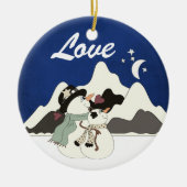 Personalisierte Snowman Couple Mountain LIEBE Keramik Ornament (Vorne)