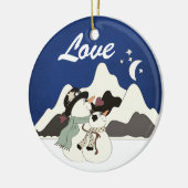 Personalisierte Snowman Couple Mountain LIEBE Keramik Ornament (Links)