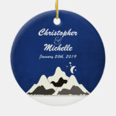 Personalisierte Snowman Couple Mountain LIEBE Keramik Ornament (Hinten)