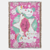 Personalisierte Snowman Familie 3 Holiday Throw Decke (Vorderseite Vertikal)
