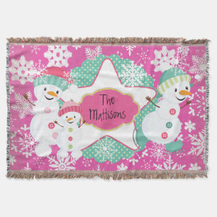 Personalisierte Snowman Familie 3 Holiday Throw Decke