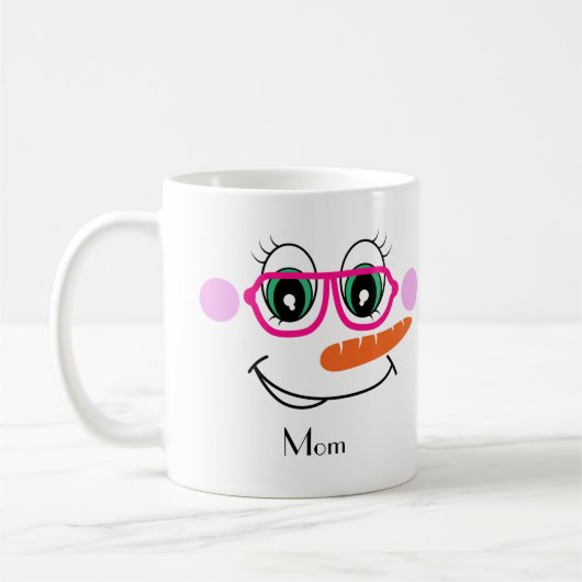 Personalisierte Snowman-Mama mit rosafarbener Bril Kaffeetasse (Links)