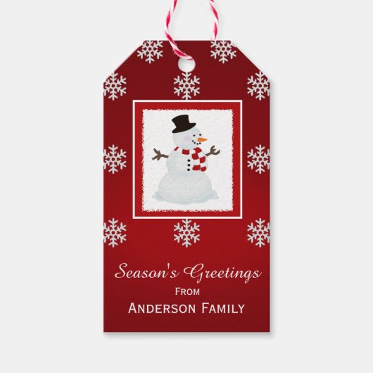 Personalisierte Snowman Red Gift Tags Geschenkanhänger (Vorderseite)