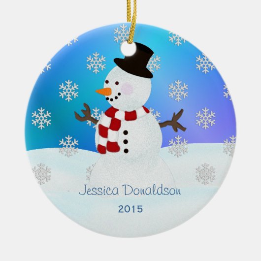 Personalisierte Snowman-Verzierung Keramik Ornament (Vorne)