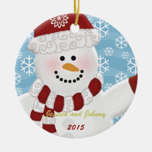 Personalisierte Snowman-Verzierung Keramik Ornament (Vorne)