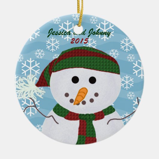 Personalisierte Snowman-Verzierung Keramik Ornament (Vorne)
