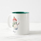 Personalisierte Snowman Weihnachts-Tasse Zweifarbige Tasse (Vorderseite Links)